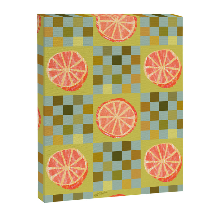 Checkered Citrus Fruit in Sage & Orange Canvas Print Gallery Image 1