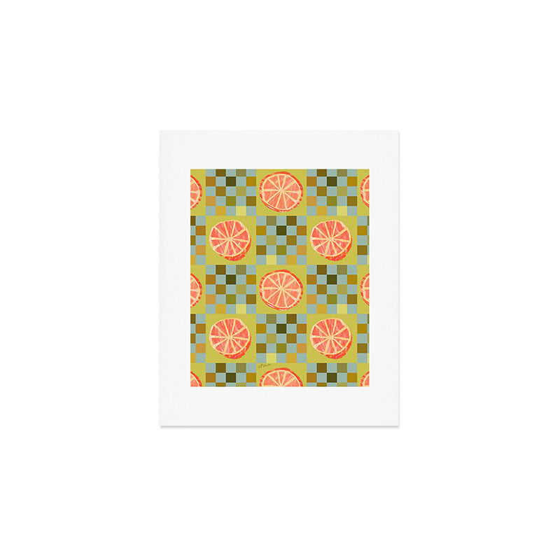 Checkered Citrus Fruit in Sage & Orange Art Print Gallery Image 1