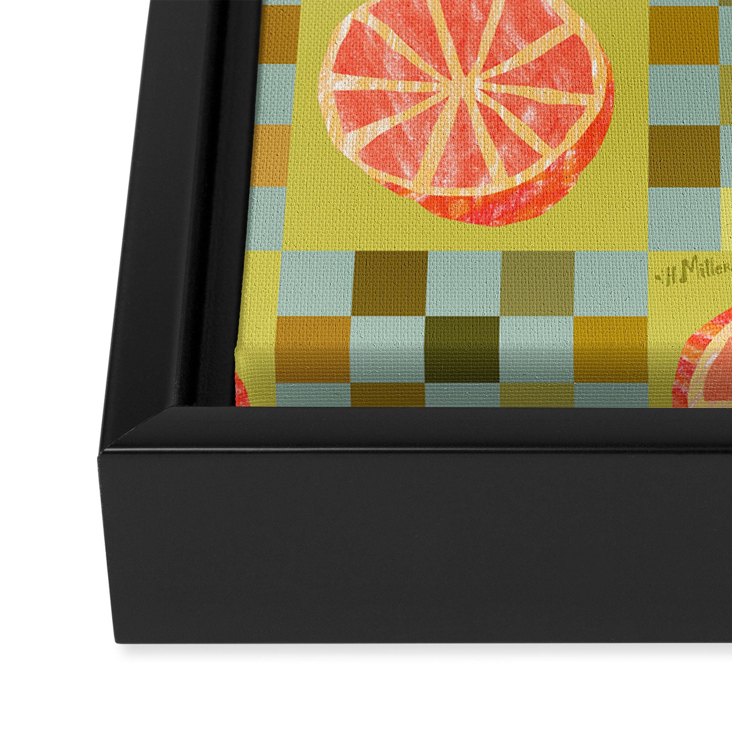 Checkered Citrus Fruit in Sage & Orange Framed Canvas Print Gallery Image 3
