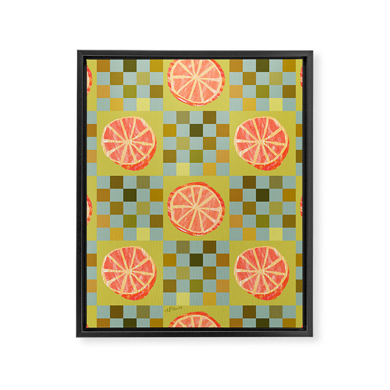 Checkered Citrus Fruit in Sage & Orange Framed Canvas Print Gallery Image 6
