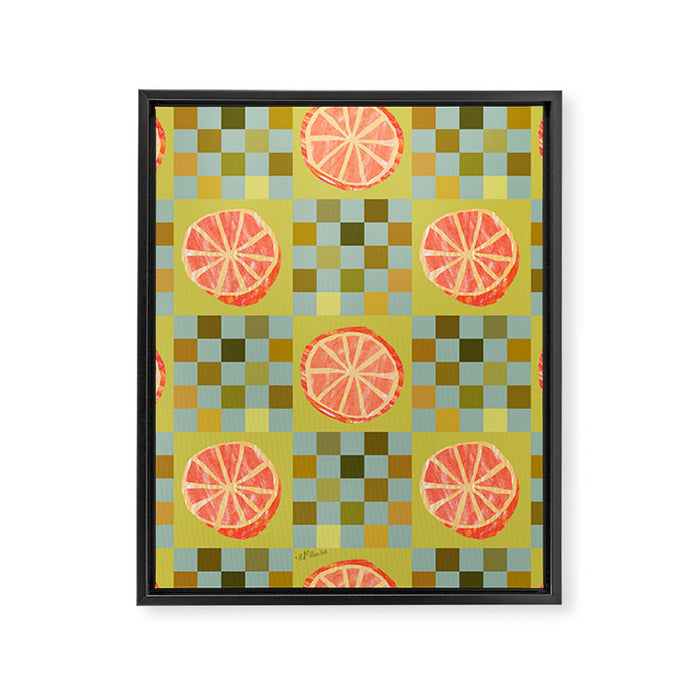 Checkered Citrus Fruit in Sage & Orange Framed Canvas Print Gallery Image 1