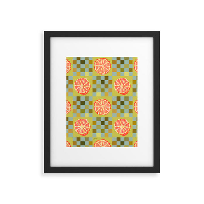 Checkered Citrus Fruit in Sage & Orange Framed Art Print Gallery Image 1