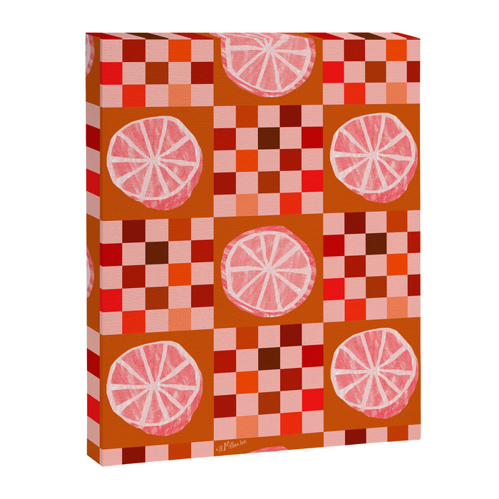 Checkered Sliced Citrus Fruit in Red & Peach Pink Canvas Print Gallery Image 1