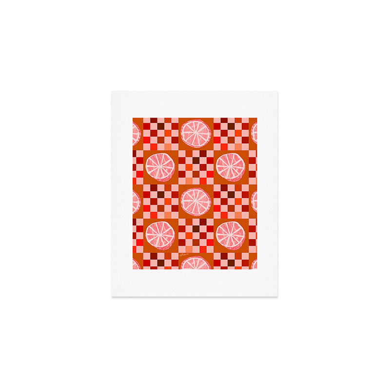 Checkered Sliced Citrus Fruit in Red & Peach Pink Art Print Gallery Image 1