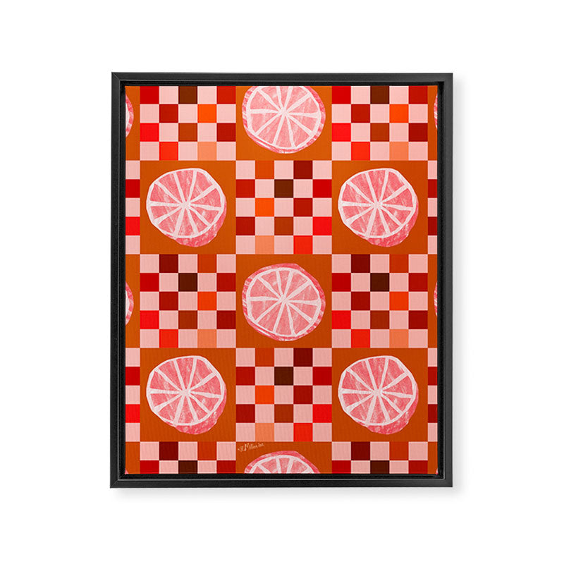 Checkered Sliced Citrus Fruit in Red & Peach Pink Framed Canvas Print Gallery Image 6