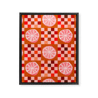 Checkered Sliced Citrus Fruit in Red & Peach Pink Framed Canvas Print Gallery Image 6