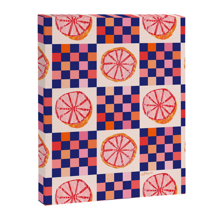 Checkered Sliced Citrus Fruit in Navy & Peachy Pink Canvas Print Gallery Image 1