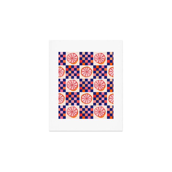 Checkered Sliced Citrus Fruit in Navy & Peachy Pink Art Print Gallery Image 1