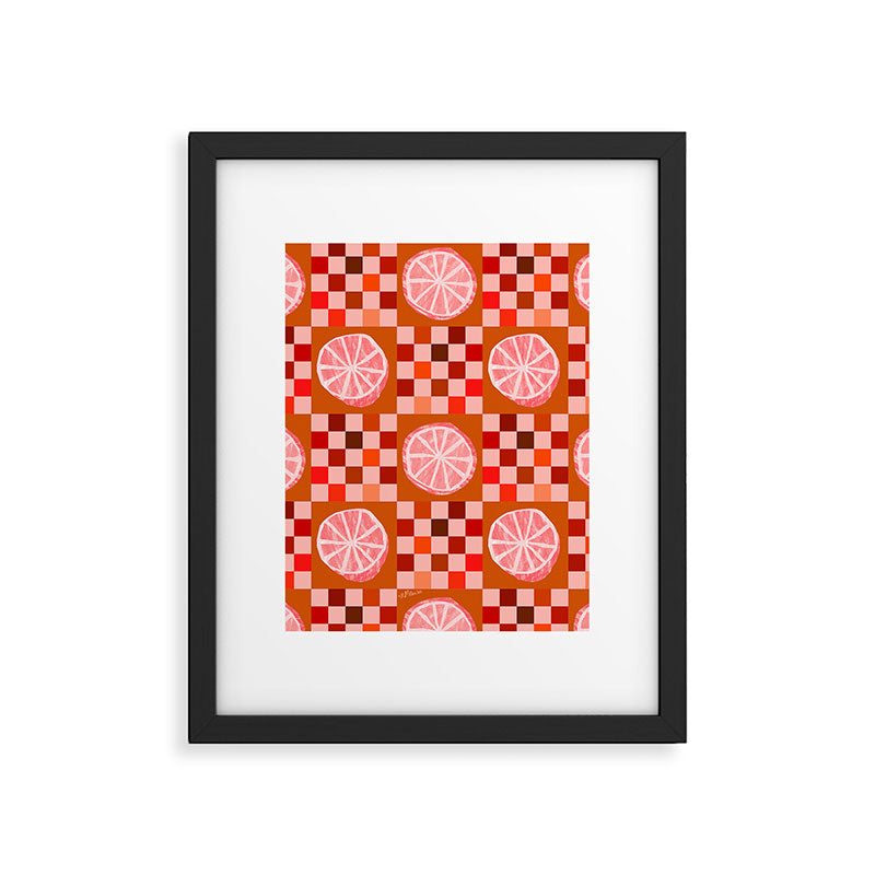 Checkered Sliced Citrus Fruit in Red & Peach Pink Framed Art Print Gallery Image 5