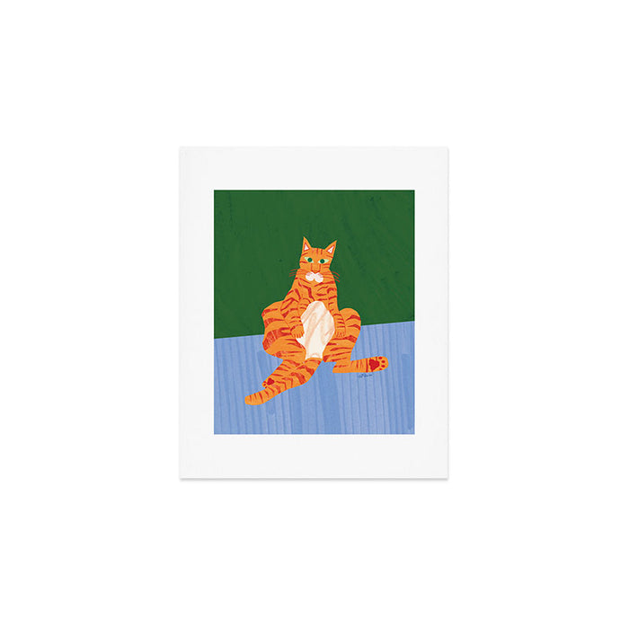 Chill Cat in Orange & Green Art Print Gallery Image 1