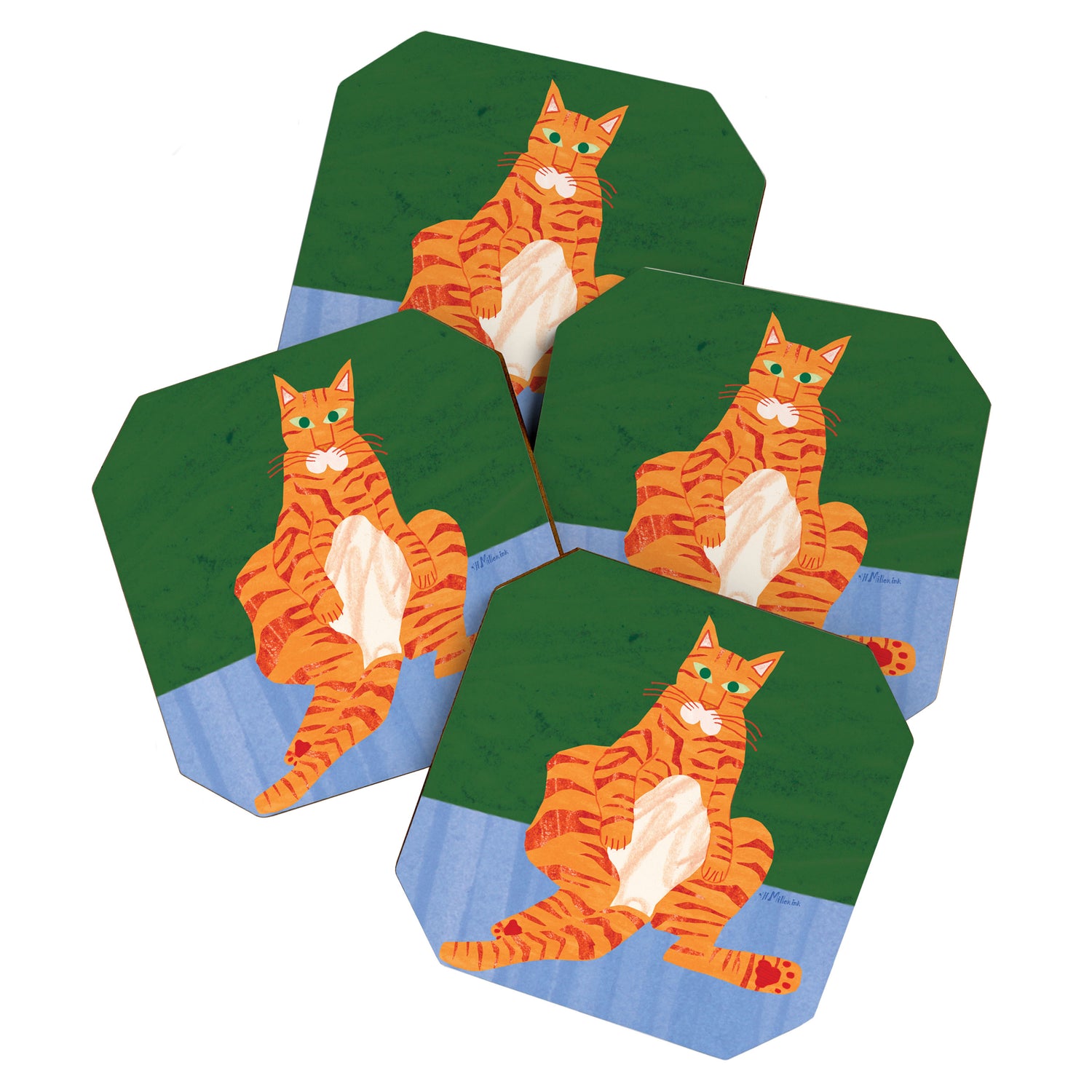 Chill Cat in Orange & Green Coaster Gallery Image 1