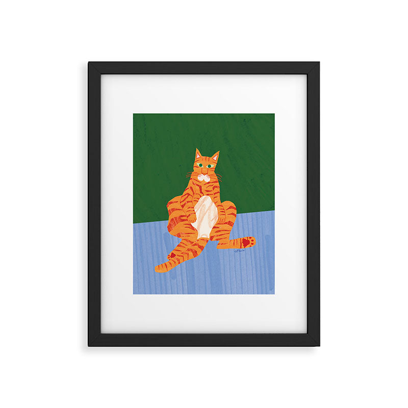 Chill Cat in Orange & Green Framed Art Print Gallery Image 5