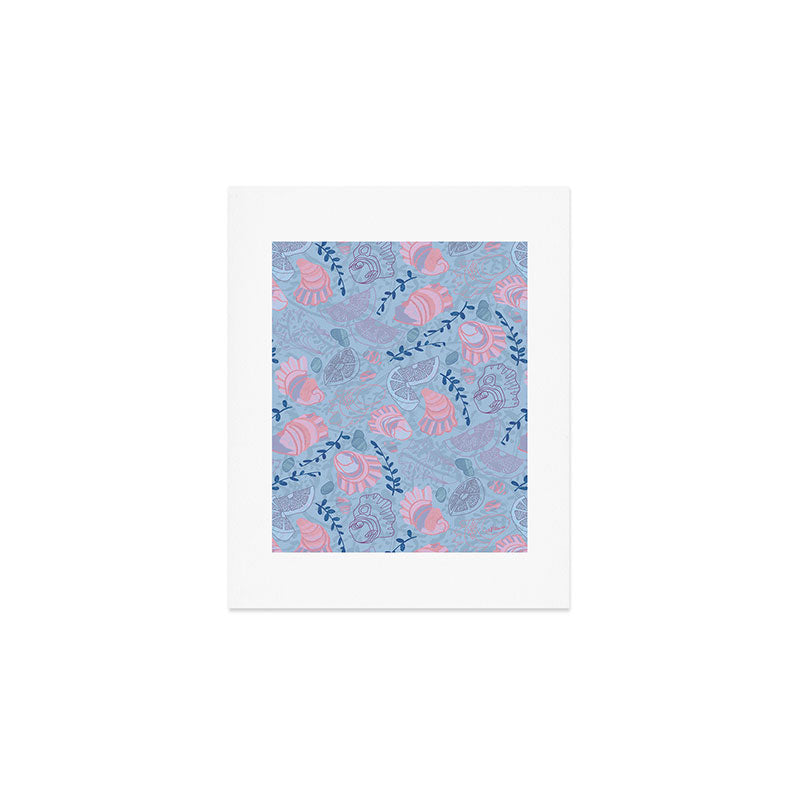 Coastal Oysters on the Beach in Sea Blue & Lavender Art Print Gallery Image 1