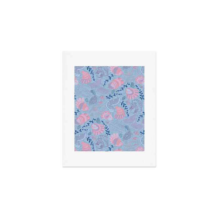 Coastal Oysters on the Beach in Sea Blue & Lavender Art Print Gallery Image 1