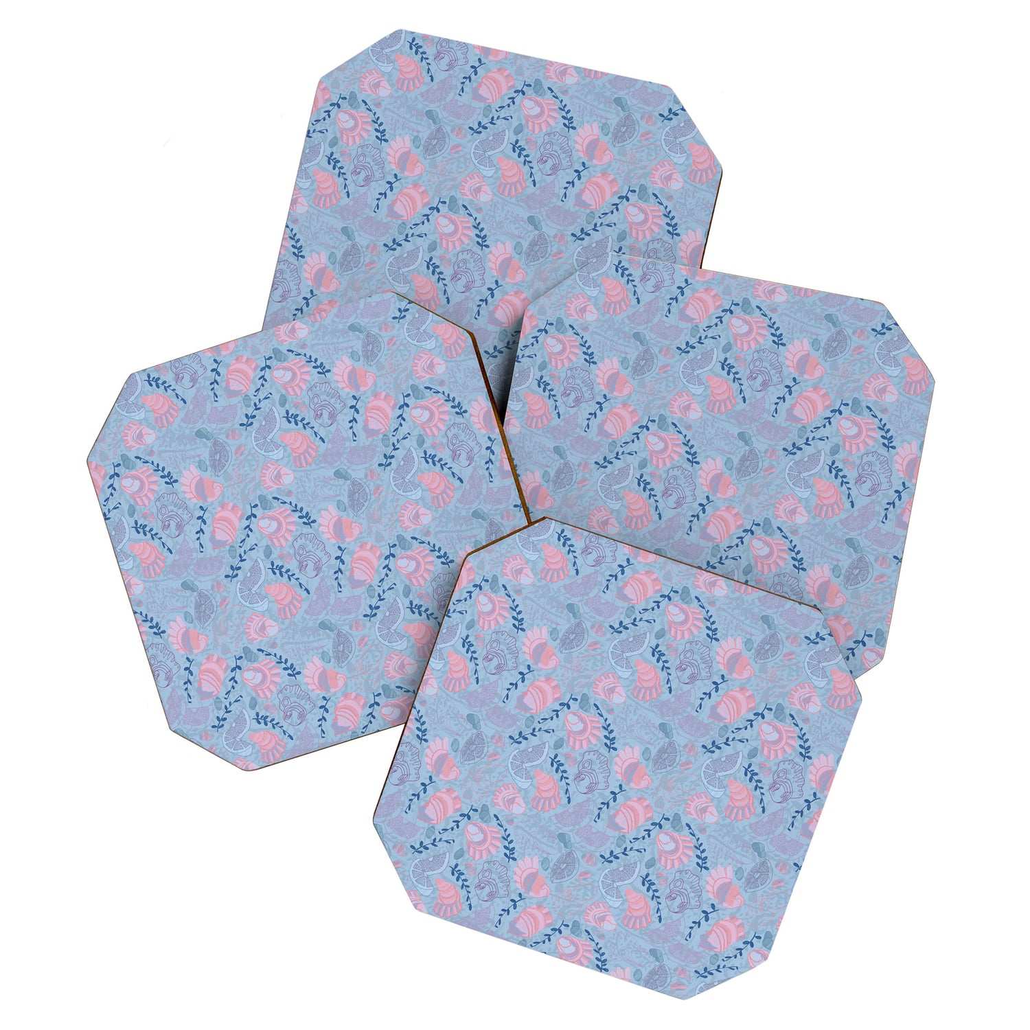 Coastal Oysters on the Beach in Sea Blue & Lavender Coaster Gallery Image 1