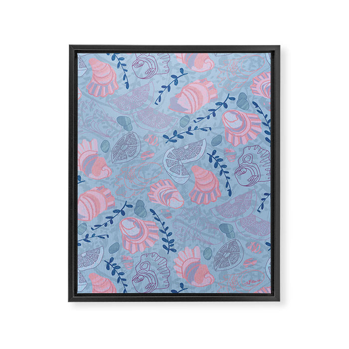Coastal Oysters on the Beach in Sea Blue & Lavender Framed Canvas Print Gallery Image 1