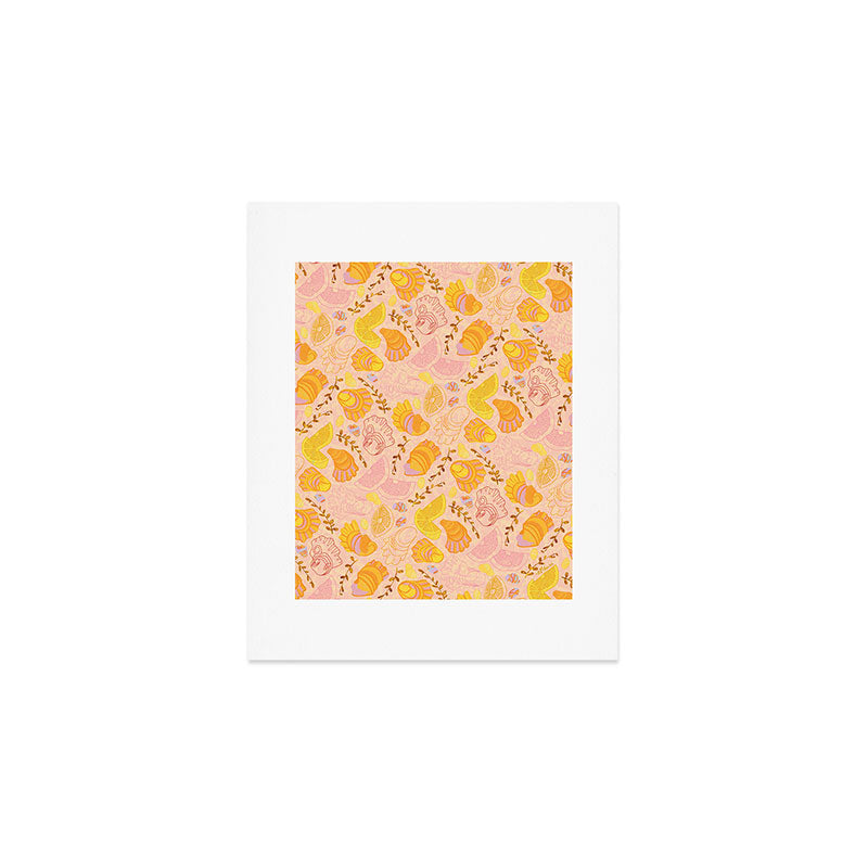 Coastal Oysters on the Beach in Lemon Orange & Peach Art Print Gallery Image 1