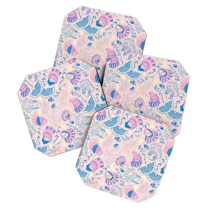 Coastal Oysters on the Beach in Pastel Pink & Blue Coaster Gallery Image 1
