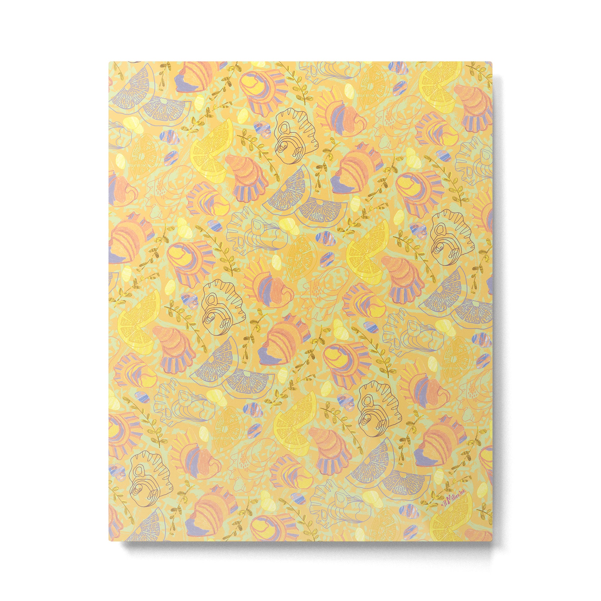 Coastal Oysters on the Beach in Pastel Yellow & Orange Metal Print Gallery Image 4