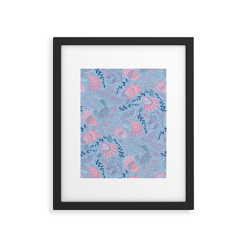 Coastal Oysters on the Beach in Sea Blue & Lavender Framed Art Print Gallery Image 5