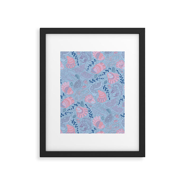 Coastal Oysters on the Beach in Sea Blue & Lavender Framed Art Print Gallery Image 1