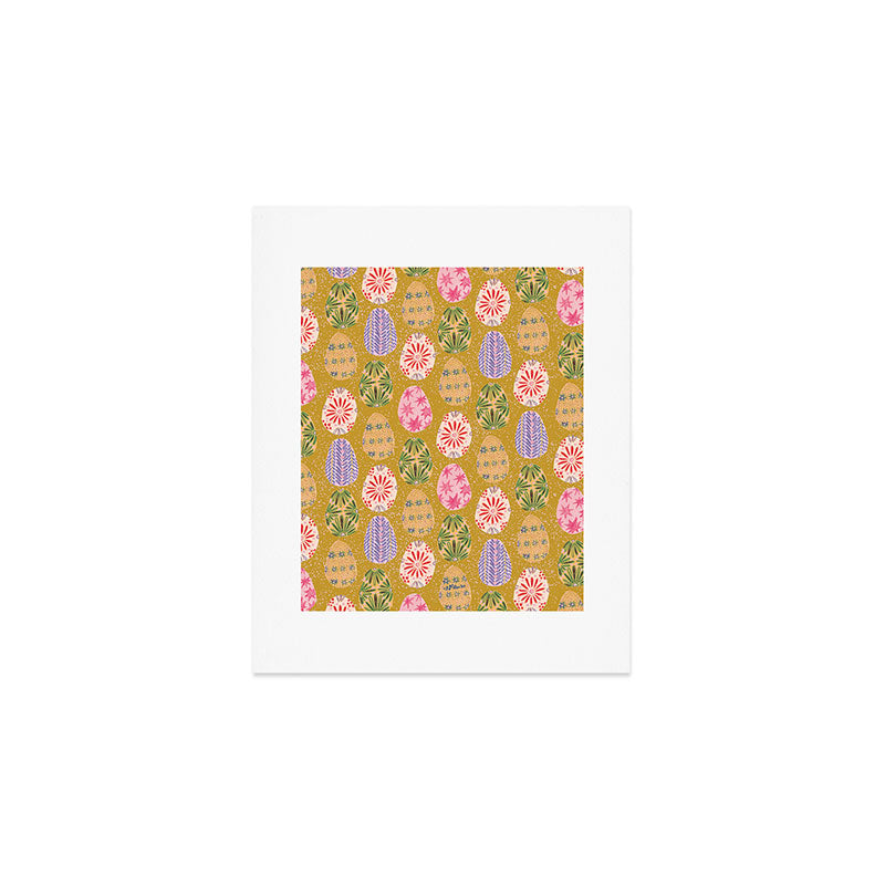 Colorful Folk Art Easter Eggs in Sandy Brown & Pink Art Print Gallery Image 1