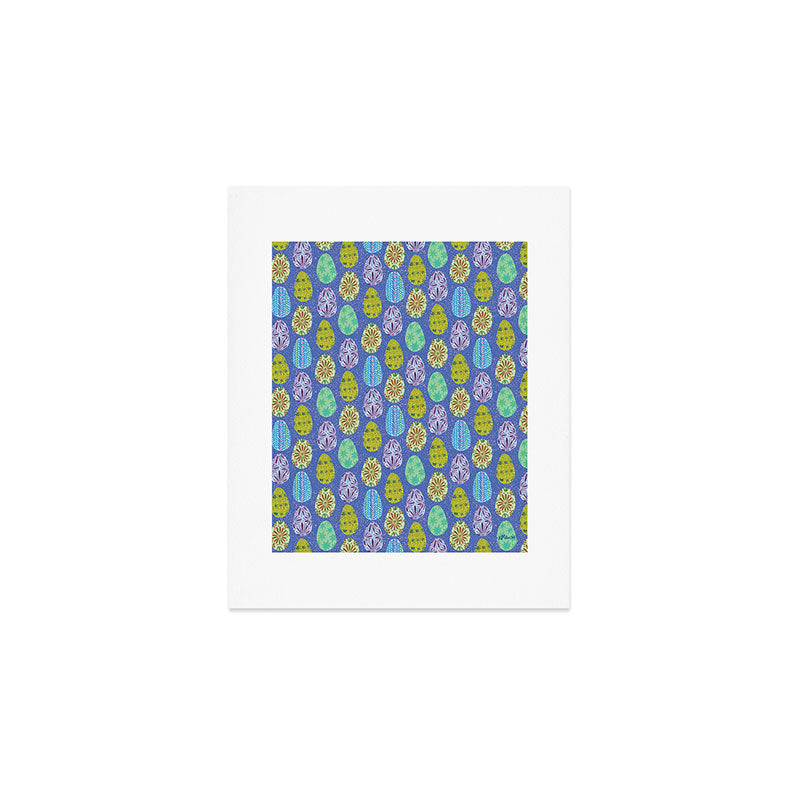Colorful Folk Art Easter Eggs in Lavender & Green Art Print Gallery Image 1