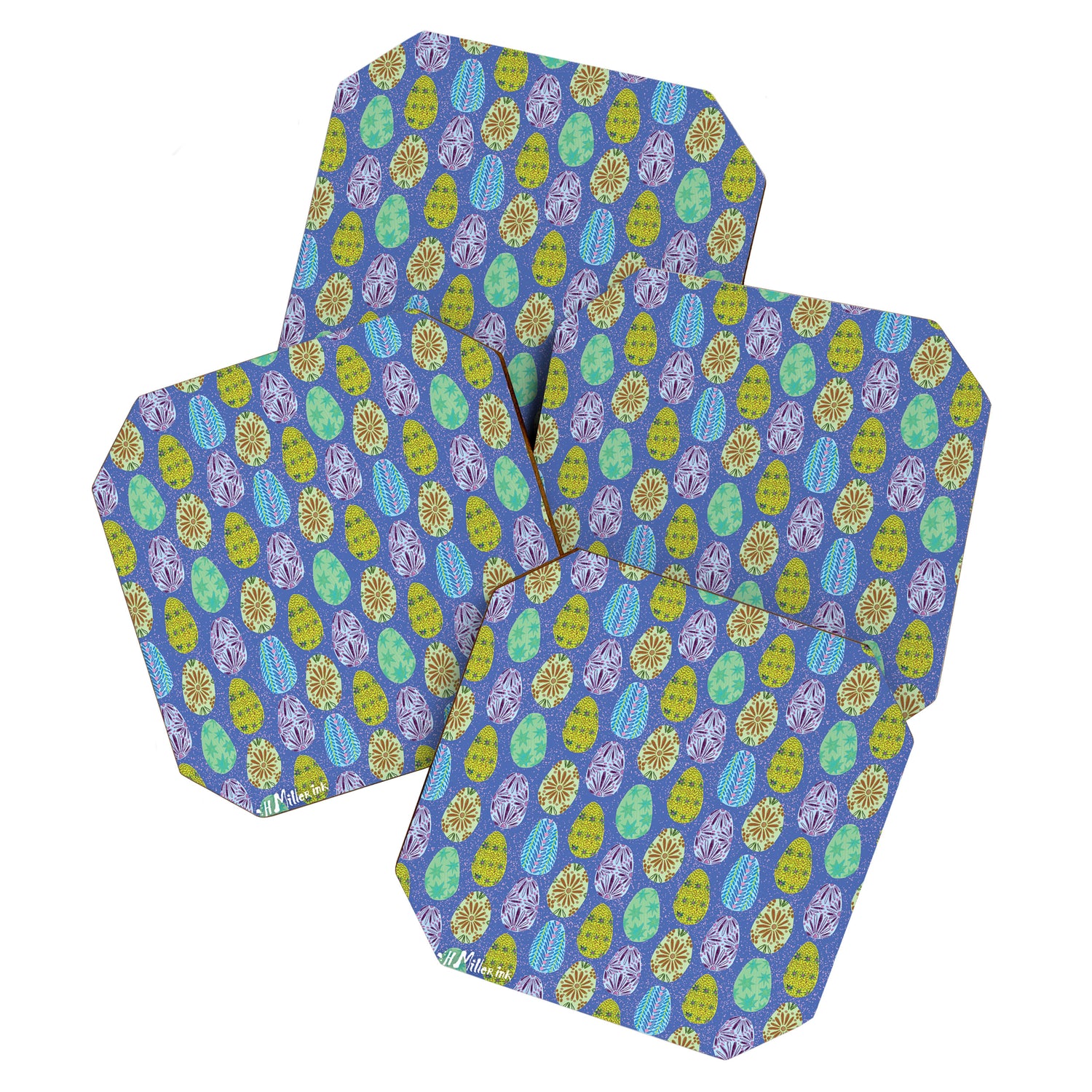 Colorful Folk Art Easter Eggs in Lavender & Green Coaster Gallery Image 1
