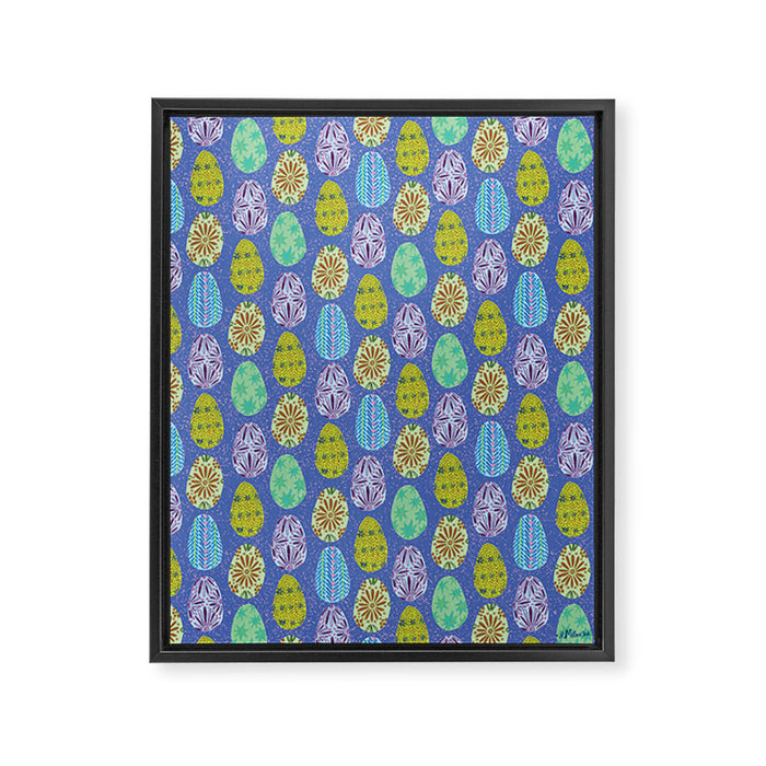 Colorful Folk Art Easter Eggs in Lavender & Green Framed Canvas Print Gallery Image 1