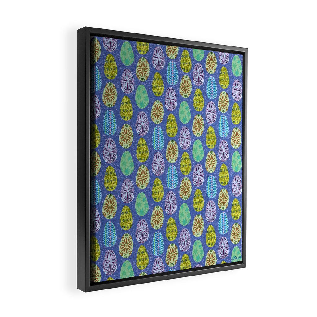 Colorful Folk Art Easter Eggs in Lavender & Green Framed Canvas Print Gallery Image 2