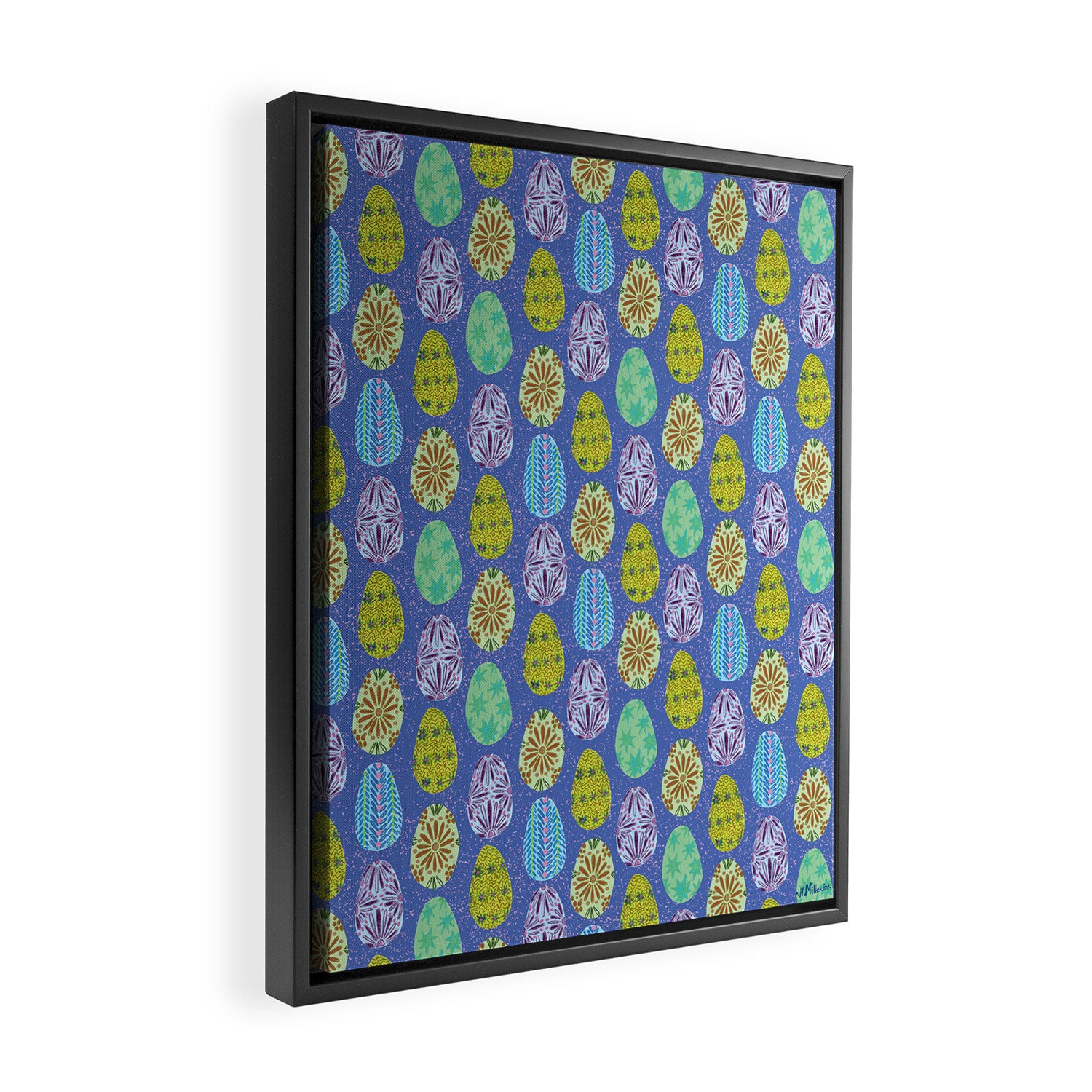 Colorful Folk Art Easter Eggs in Lavender & Green Framed Canvas Print Gallery Image 2