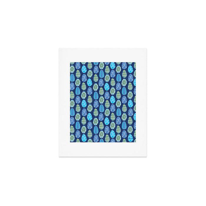 Colorful Folk Art Easter Eggs in Teal & Navy Blue Art Print Gallery Image 1