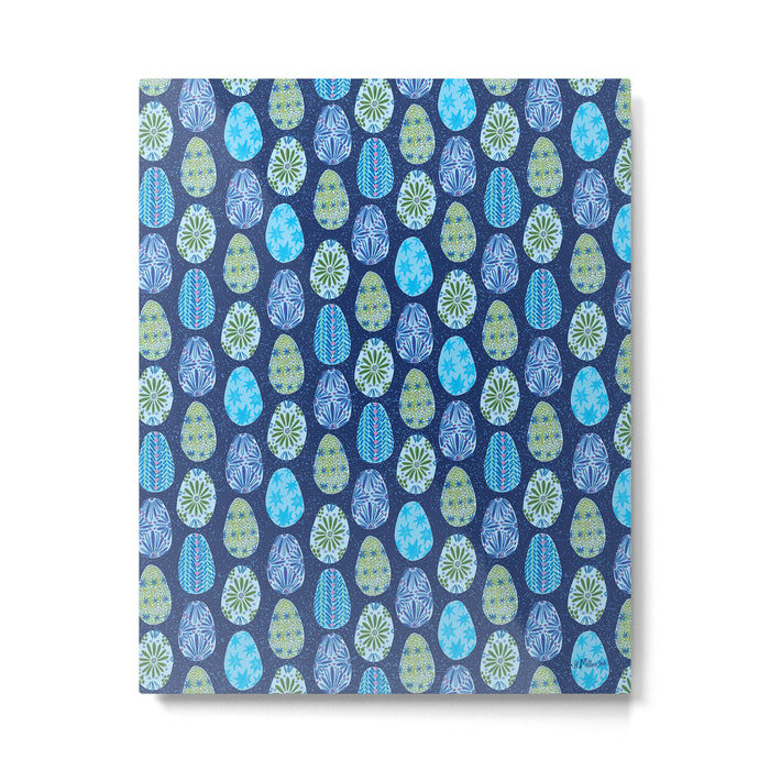 Colorful Folk Art Easter Eggs in Teal & Navy Blue Metal Print Gallery Image 1