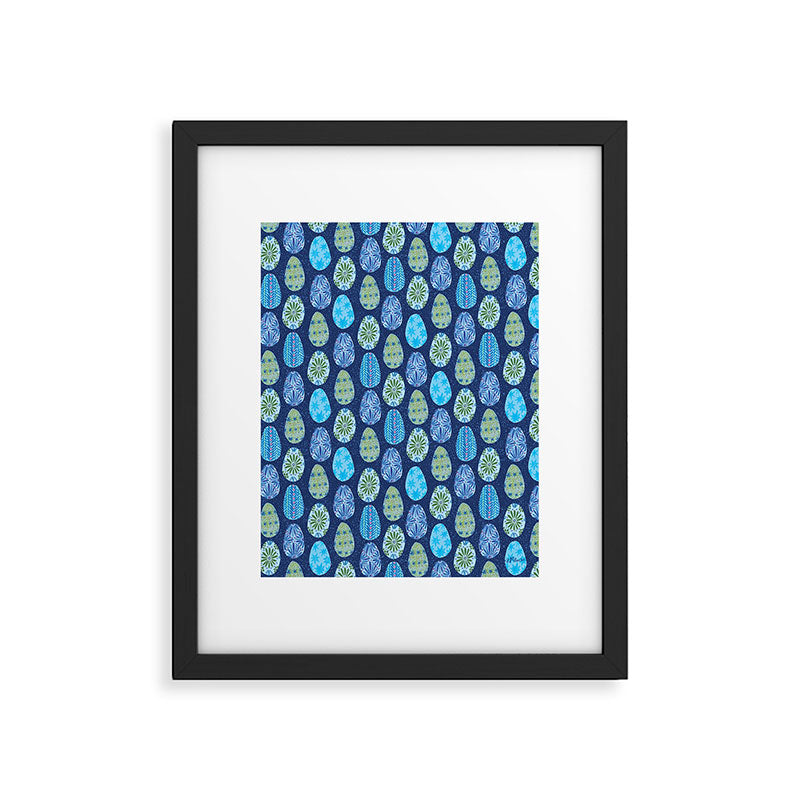 Colorful Folk Art Easter Eggs in Teal & Navy Blue Framed Art Print Gallery Image 5