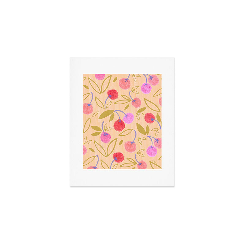 Cottagecore Cherry Pattern in Buttercup Yellow Art Print Gallery Image 1