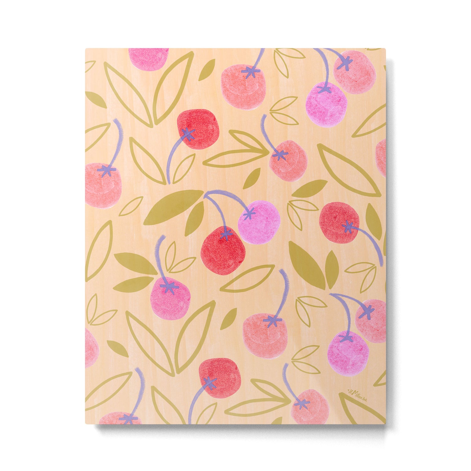 Cottagecore Cherry Pattern in Buttercup Yellow Metal Print Gallery Image 4