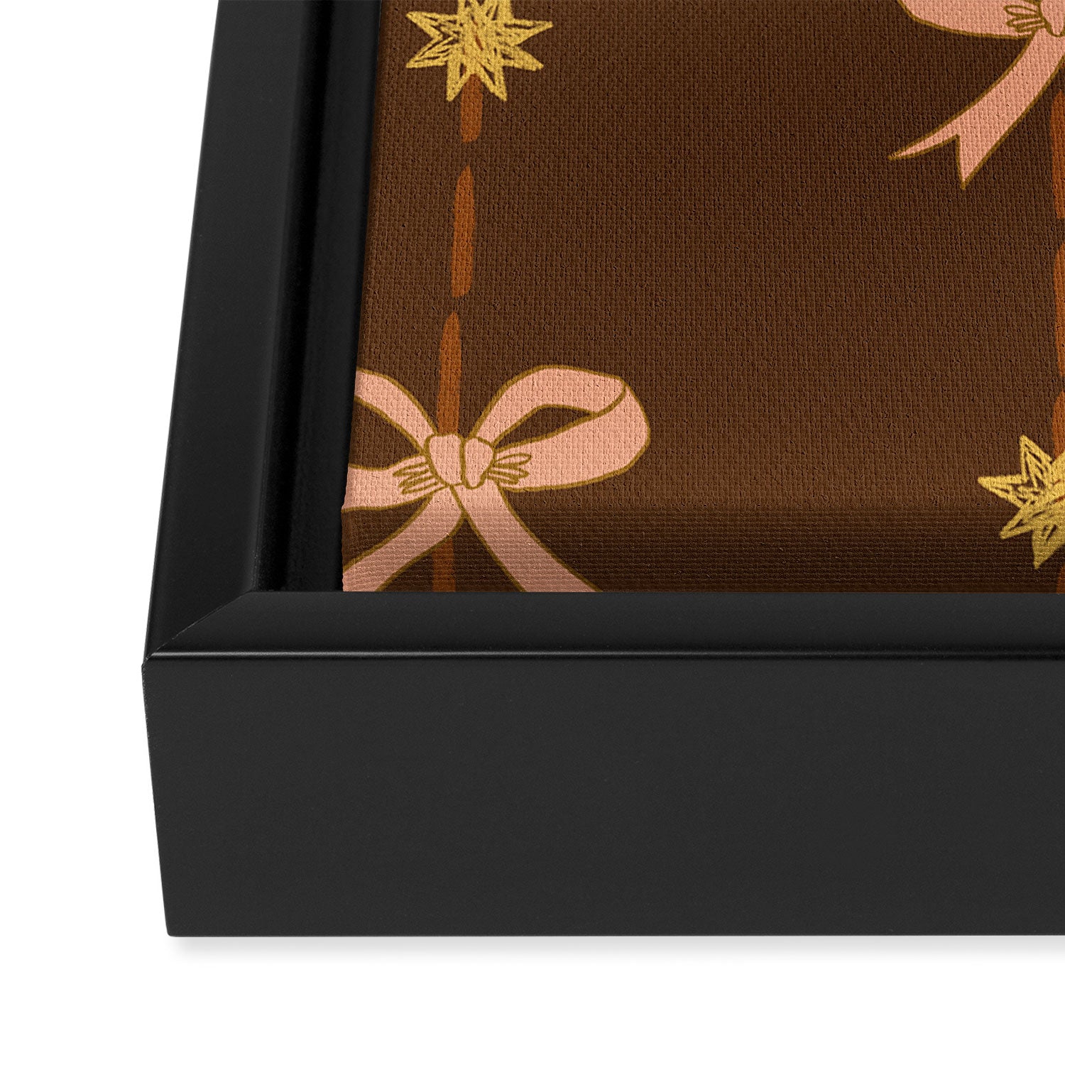 Cute Hair Bows and Stars in Brown and Peach Framed Canvas Print Gallery Image 3