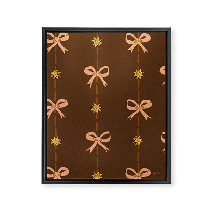 Cute Hair Bows and Stars in Brown and Peach Framed Canvas Print Gallery Image 1
