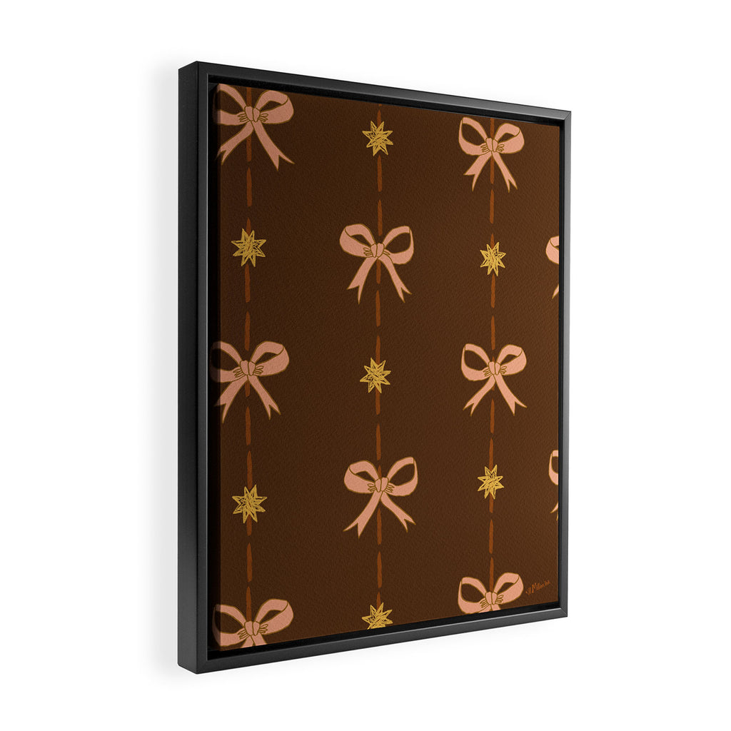 Cute Hair Bows and Stars in Brown and Peach Framed Canvas Print Gallery Image 2