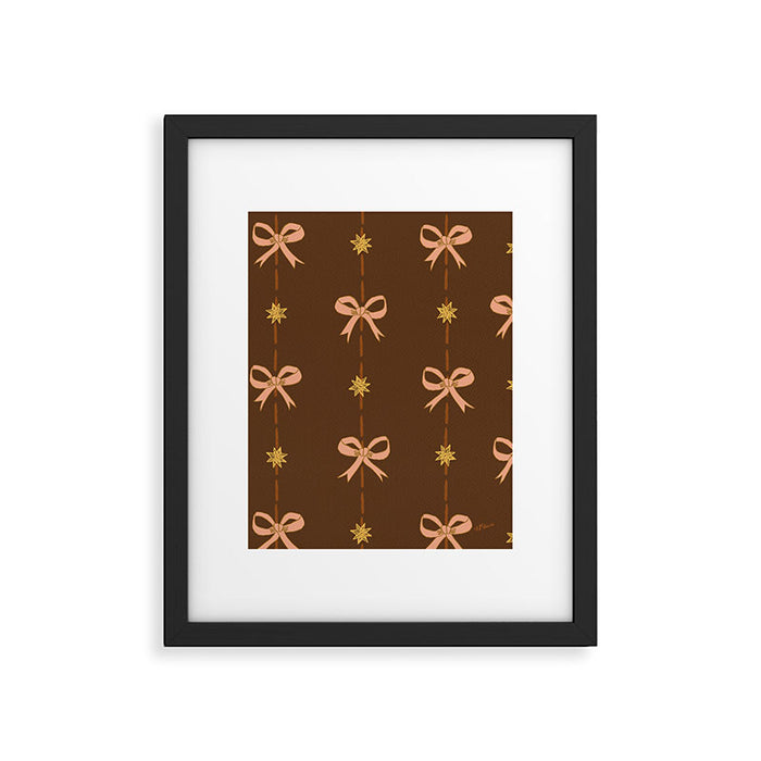 Cute Hair Bows and Stars in Brown and Peach Framed Art Print Gallery Image 1