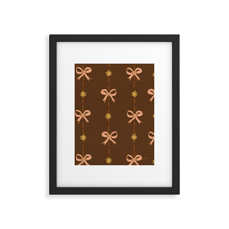 Cute Hair Bows and Stars in Brown and Peach Framed Art Print Gallery Image 5