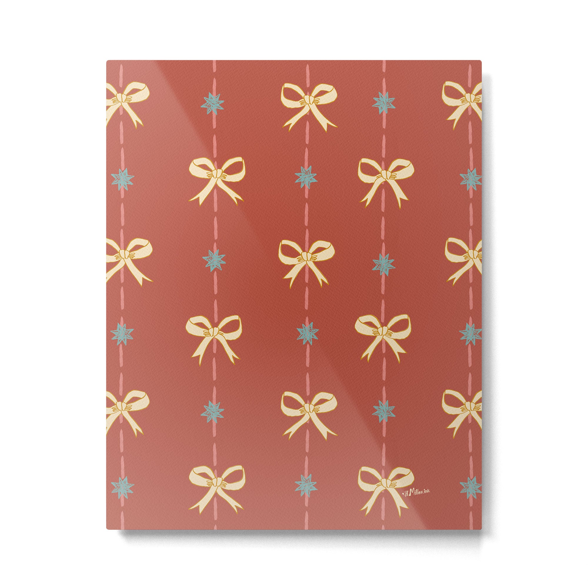 Cute Hair Bows & Stars in Burnt Red & Yellow Metal Print Gallery Image 4