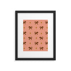 Cute Hair Bows & Stars in Peach & Brown Framed Art Print Gallery Image 5