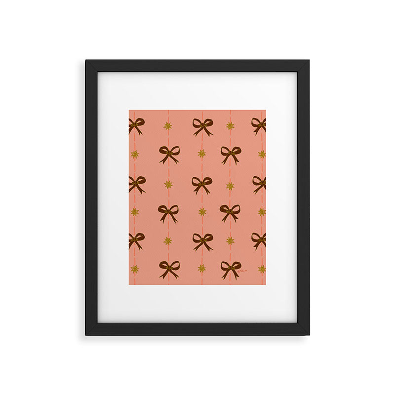 Cute Hair Bows & Stars in Peach & Brown Framed Art Print Gallery Image 5