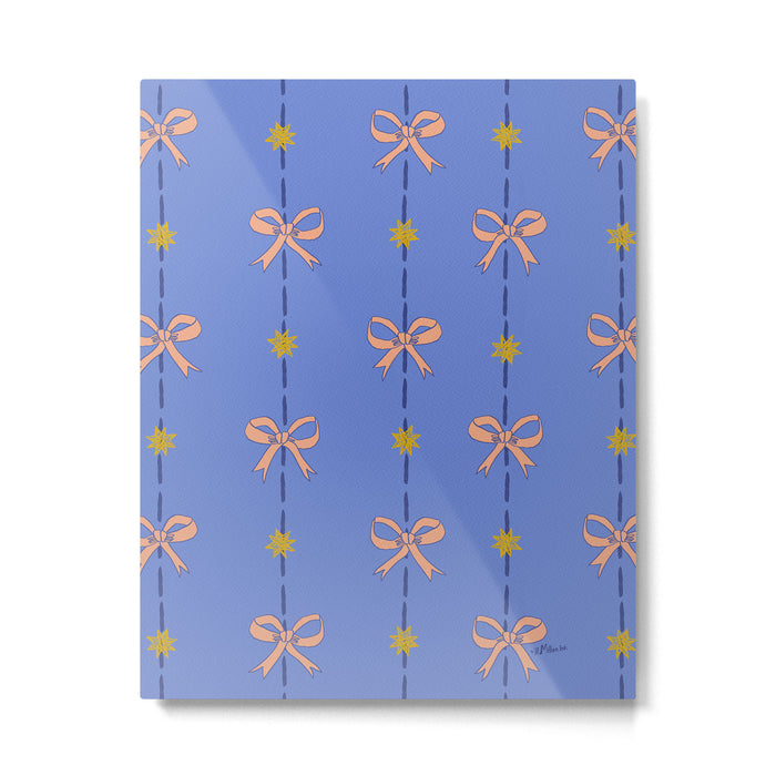 Cute Hair Bows & Stars in Sky Blue & Peach Metal Print Gallery Image 1