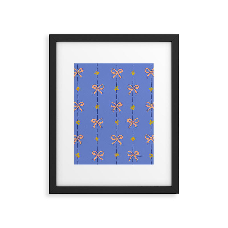 Cute Hair Bows & Stars in Sky Blue & Peach Framed Art Print Gallery Image 5