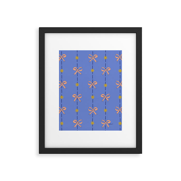 Cute Hair Bows & Stars in Sky Blue & Peach Framed Art Print Gallery Image 1