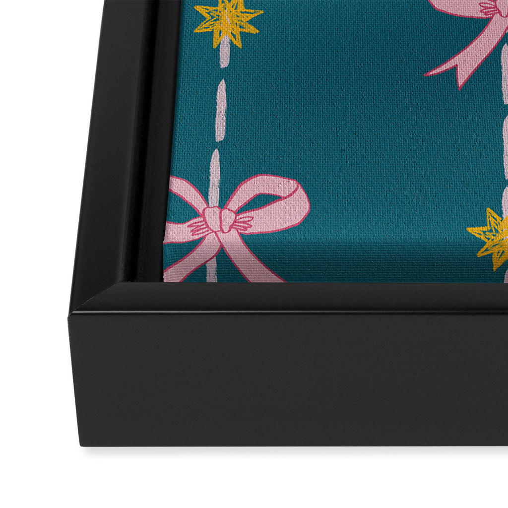Cute Hair Bows & Stars in Teal & Pink Framed Canvas Print Gallery Image 3