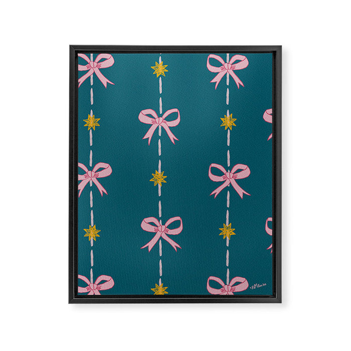 Cute Hair Bows & Stars in Teal & Pink Framed Canvas Print Gallery Image 1