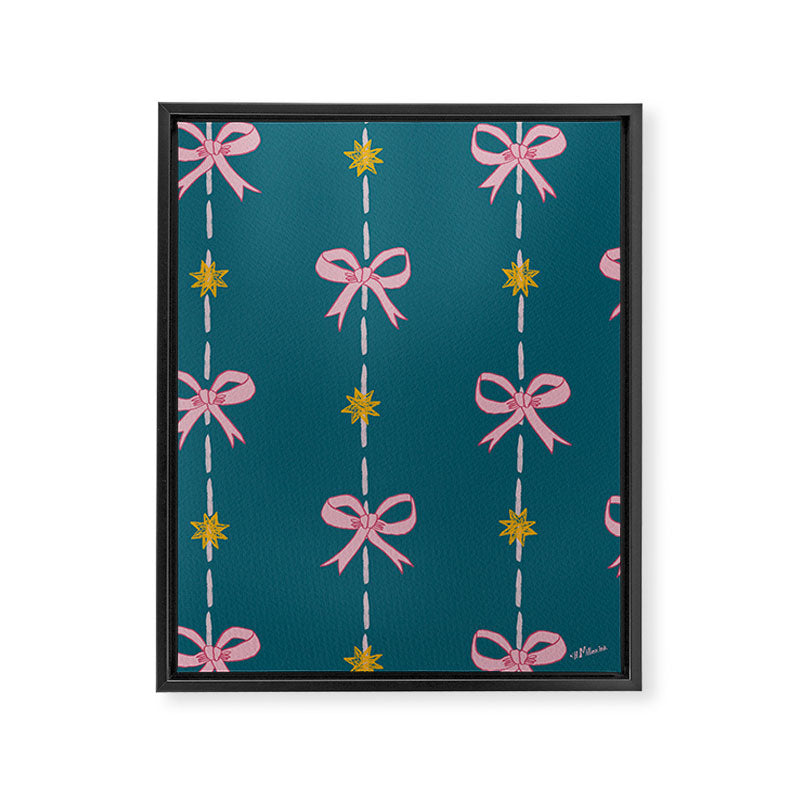 Cute Hair Bows & Stars in Teal & Pink Framed Canvas Print Gallery Image 6